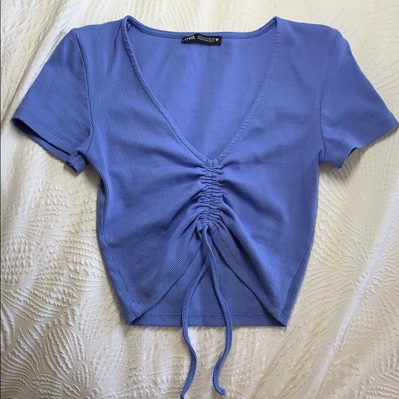 Zara Tops - ZARA Gathered Cropped Top Blue